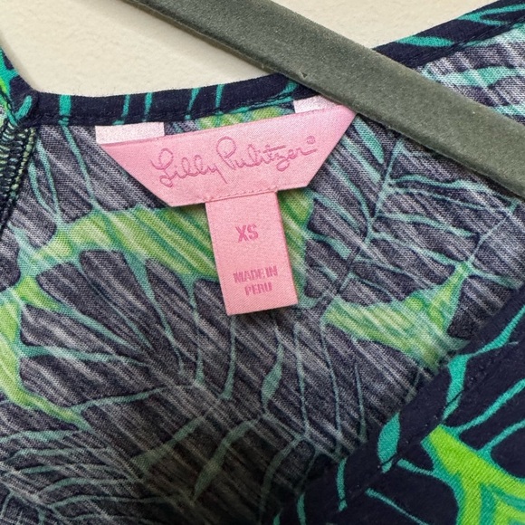 Lilly Pulitzer Gigi Tank Top Double V-Neck Under The Palms Leaf Print XS- green - Picture 2 of 4